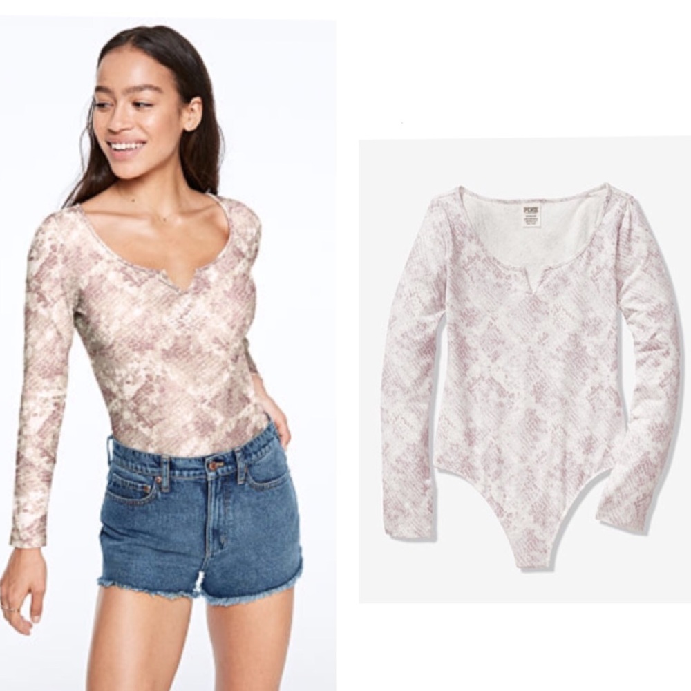 VS Pink Long Sleeve Thong Bodysuit